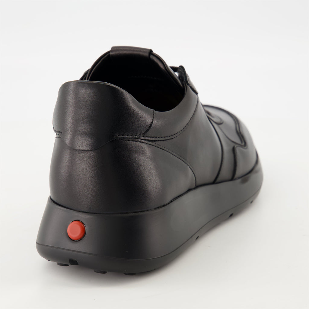 black sneakers, Tod's shoes, leather footwear, stylish sneakers, casual elegance