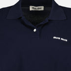 Image of Piqué Cotton Polo Shirt by Miu Miu for Women - Season Spring-Summer 2026 - Product detail view 3
