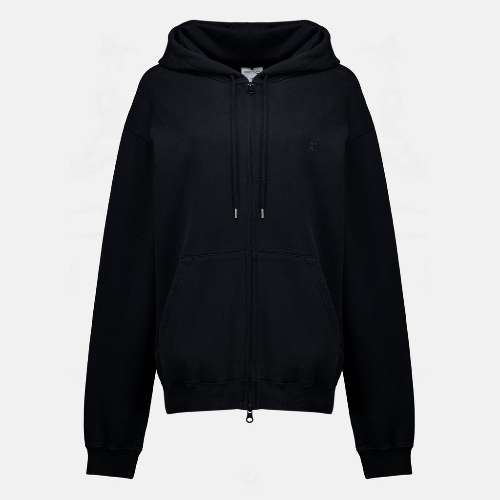 Sweatshirt com capuz e fecho integral efeito stonewash