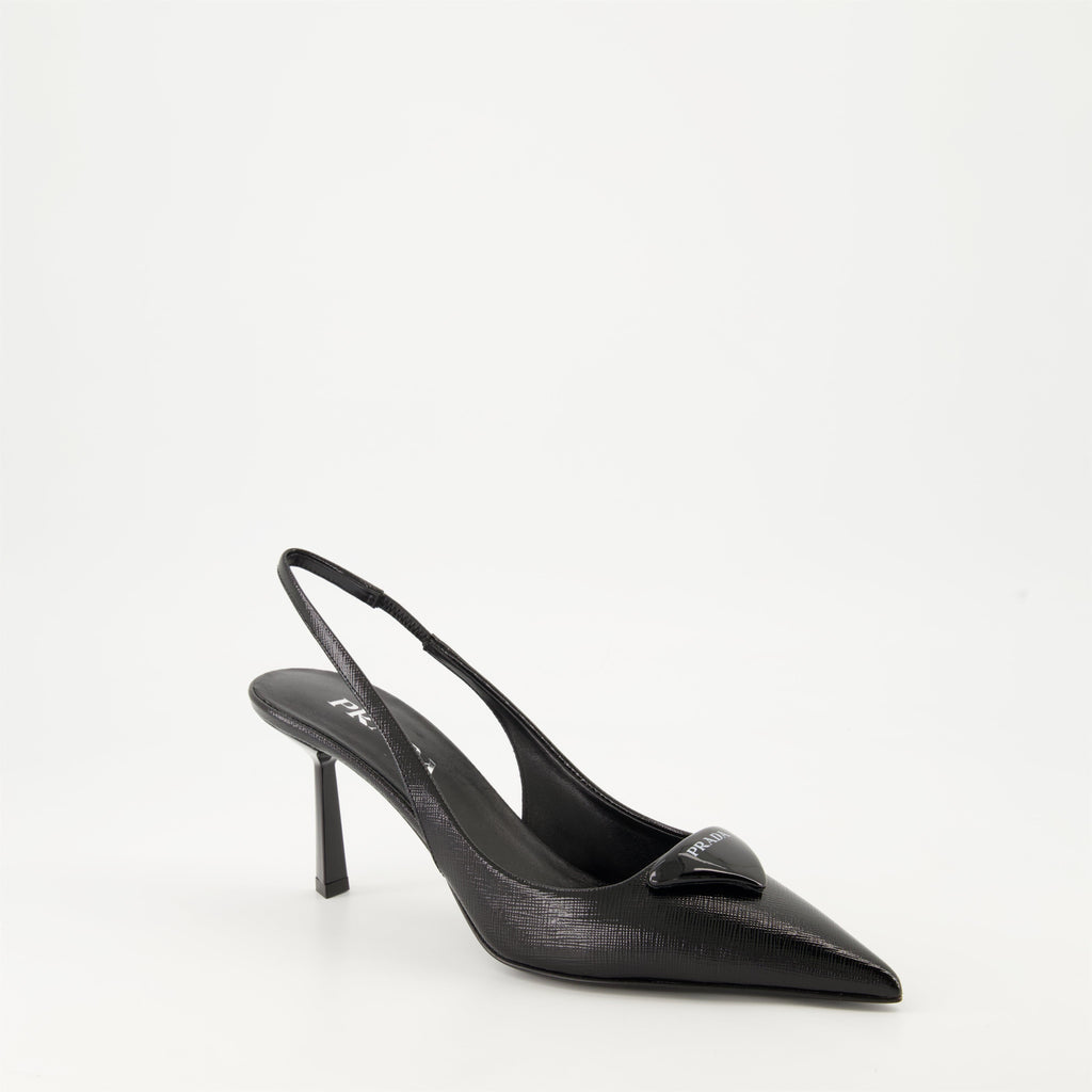 Prada, Saffiano leather heels, black pumps, Fall-Winter 2024, luxury women's shoes