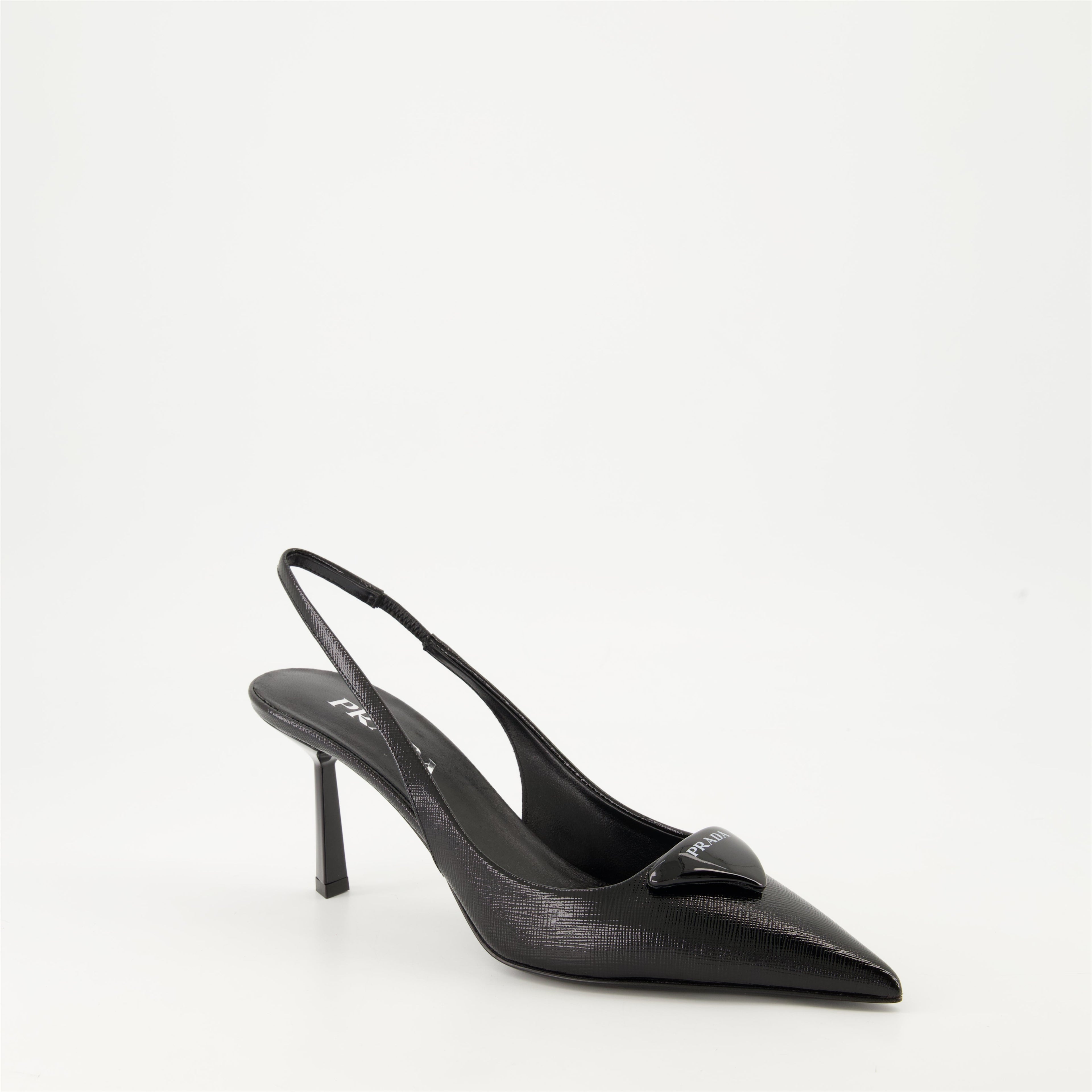 Prada, Saffiano leather heels, black pumps, Fall-Winter 2024, luxury women's shoes