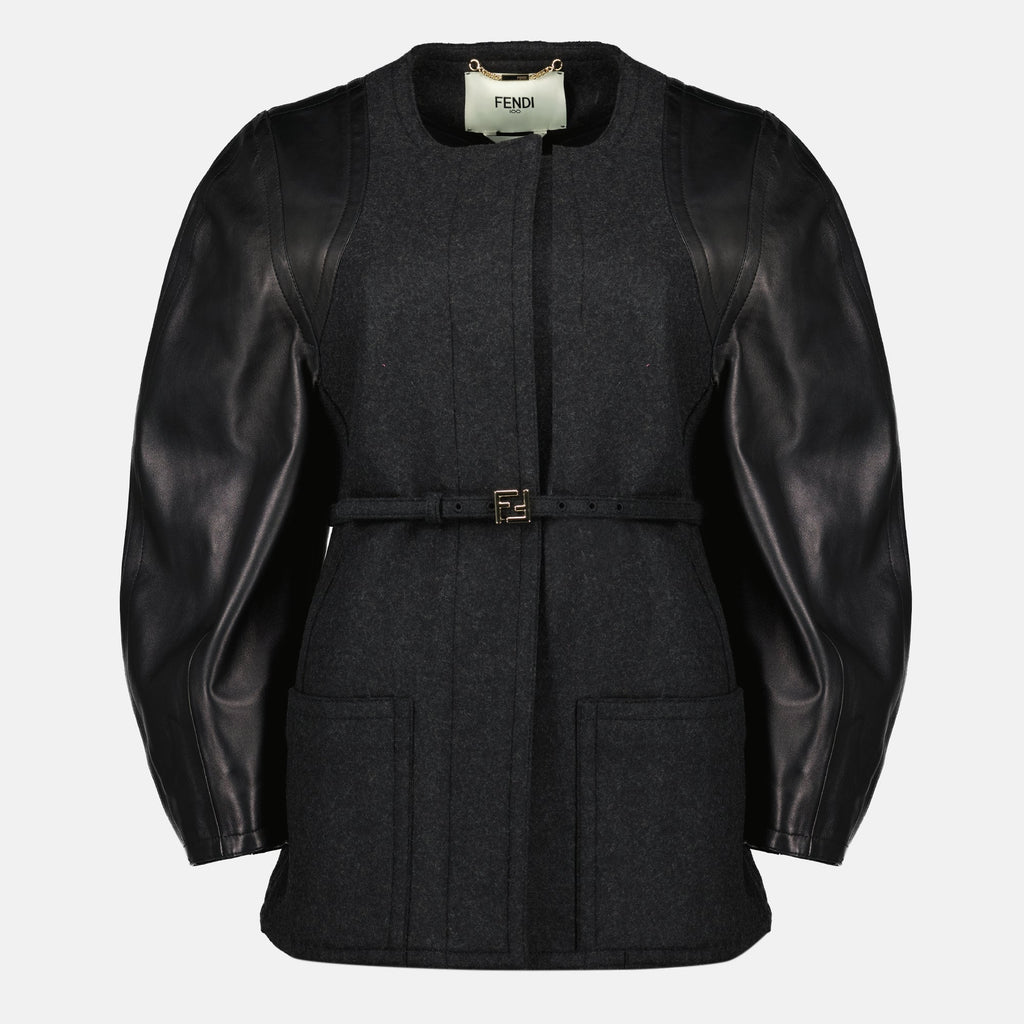 Fendi blouson, wool leather jacket, autumn winter fashion, designer outerwear, women's fashion jacket