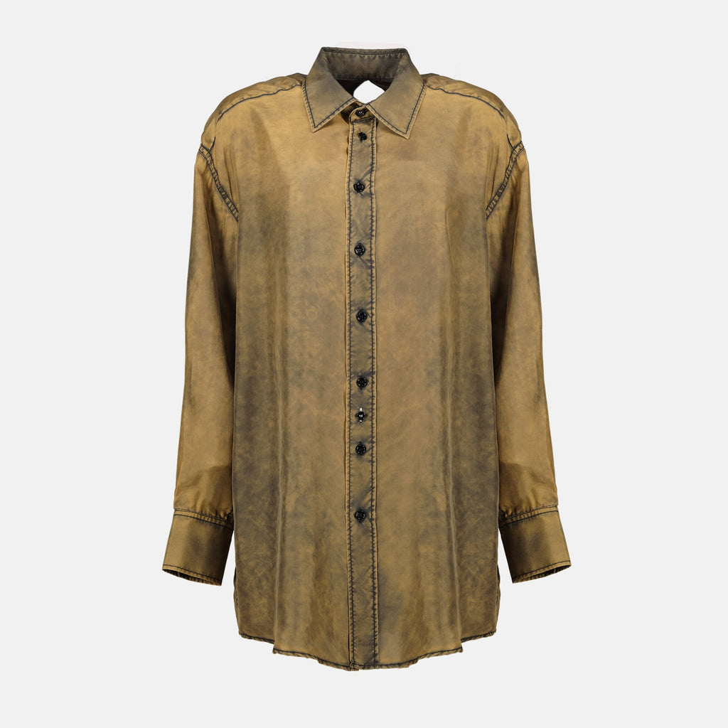 Mm6の女性用ロングブラウンウォッシュ効果シャツの画像 - シーズン春夏2025 - フロントビュー
