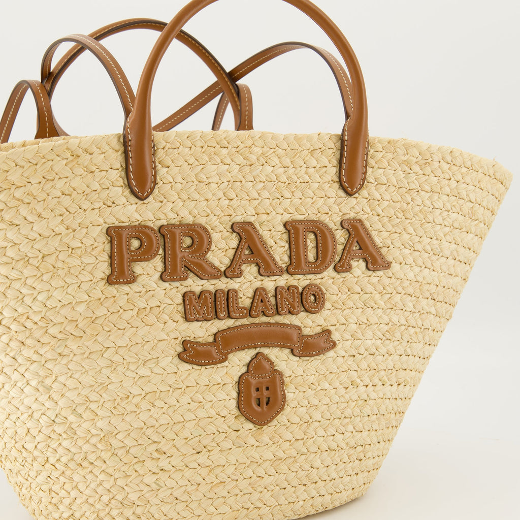 Prada tote bag, raffia handbag, designer tote, beige handbag, Spring-Summer collection