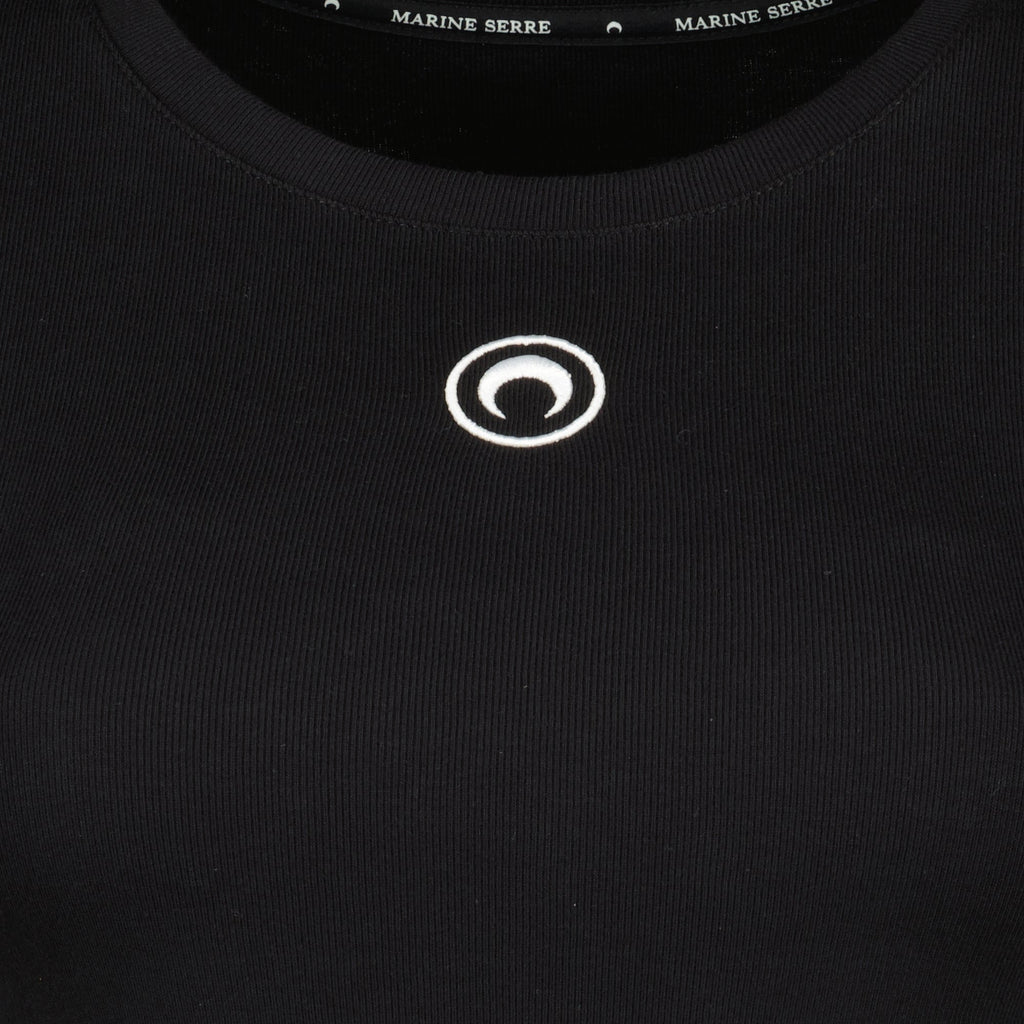 Moon Black T-Shirt, Marine Serre, cotton t-shirt, autumn winter fashion, embroidered logo t-shirt
