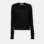 Ami de coeur, wool cardigan, black cardigan, embroidered logo, women's fashion