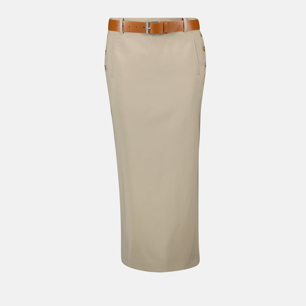 pencil skirt, beige skirt, Moschino fashion, women's fashion, Spring-Summer 2025