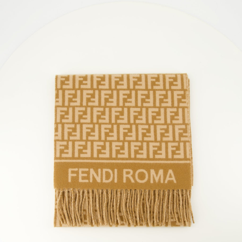 Fendi scarf, brown scarf, wool cashmere scarf, FF logo scarf, luxury accessories