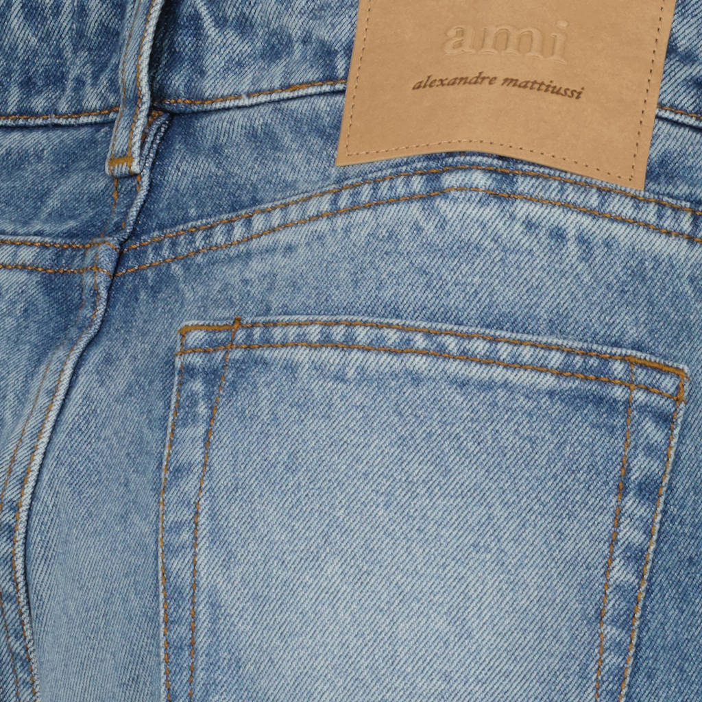 flared jeans, light denim, AMI Paris, high waist jeans, women's fashion