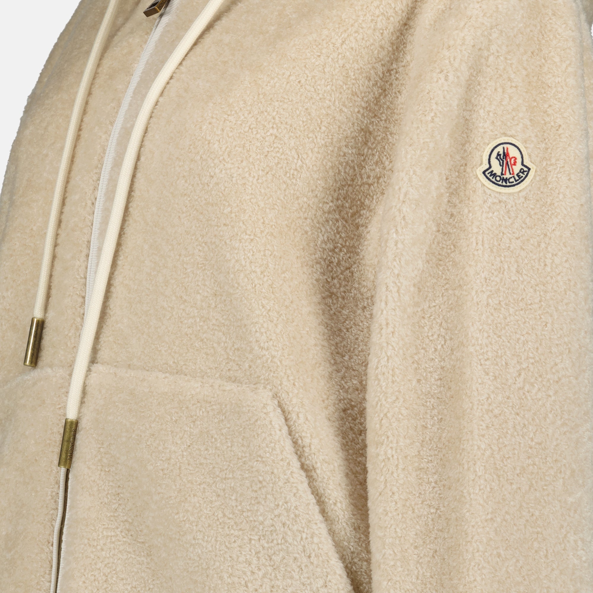 Moncler sweatshirt, teddy zip sweatshirt, reversible jacket, Autumn-Winter collection, beige sweatshirt