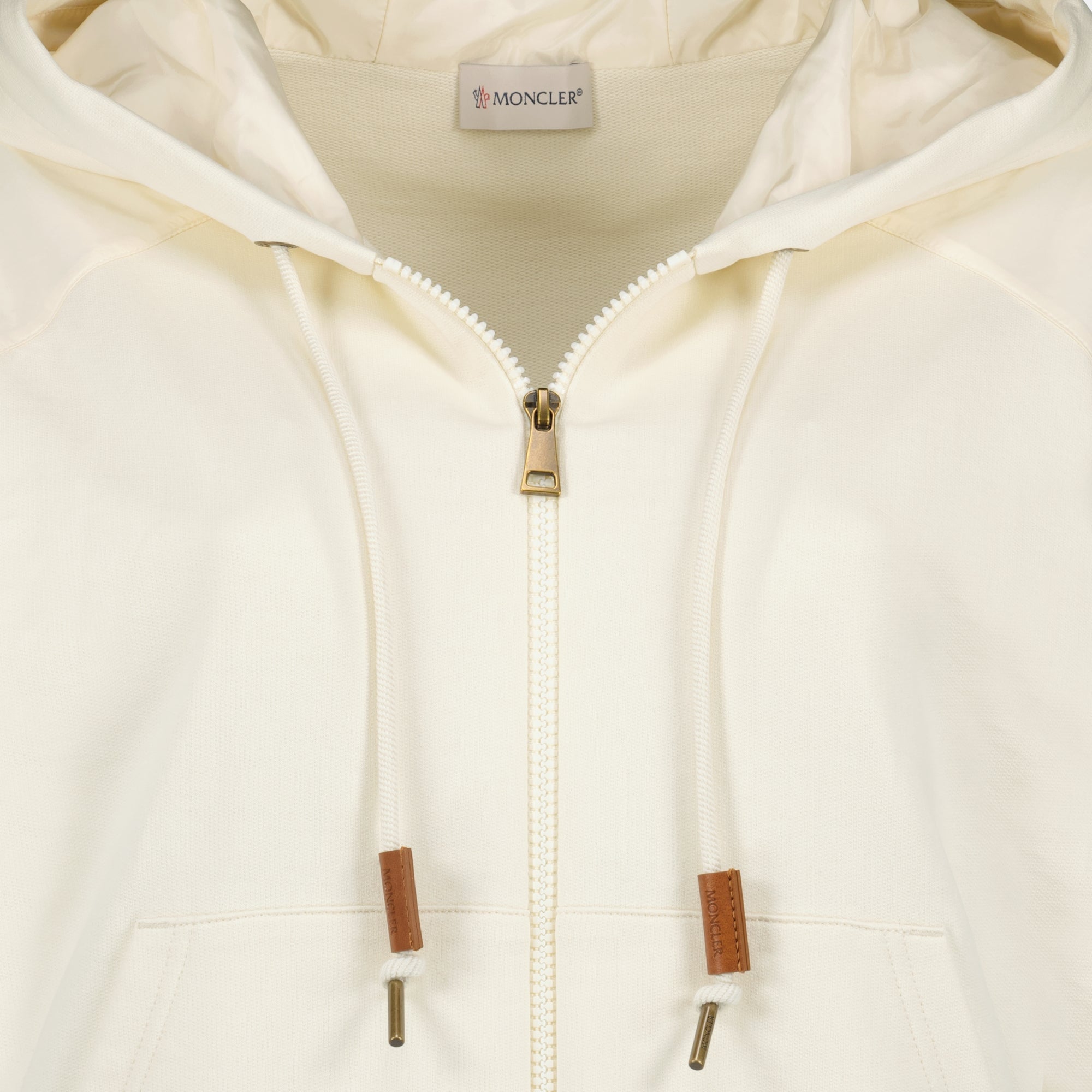 Image of Zipped Short Sleeve Beige Jacket by Moncler for Women - Season Spring-Summer 2026 - Detail View 2
