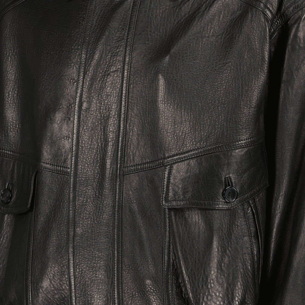 black bomber jacket, lambskin jacket, Saint Laurent outerwear, men's leather jacket, designer bomber jacket