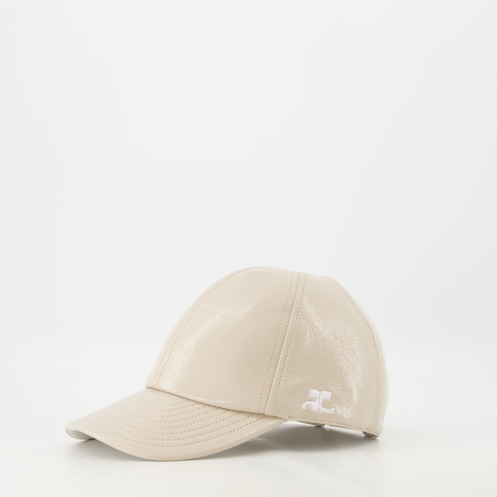 vinyl cap, beige cap, adjustable cap, AC logo cap, Courrèges cap