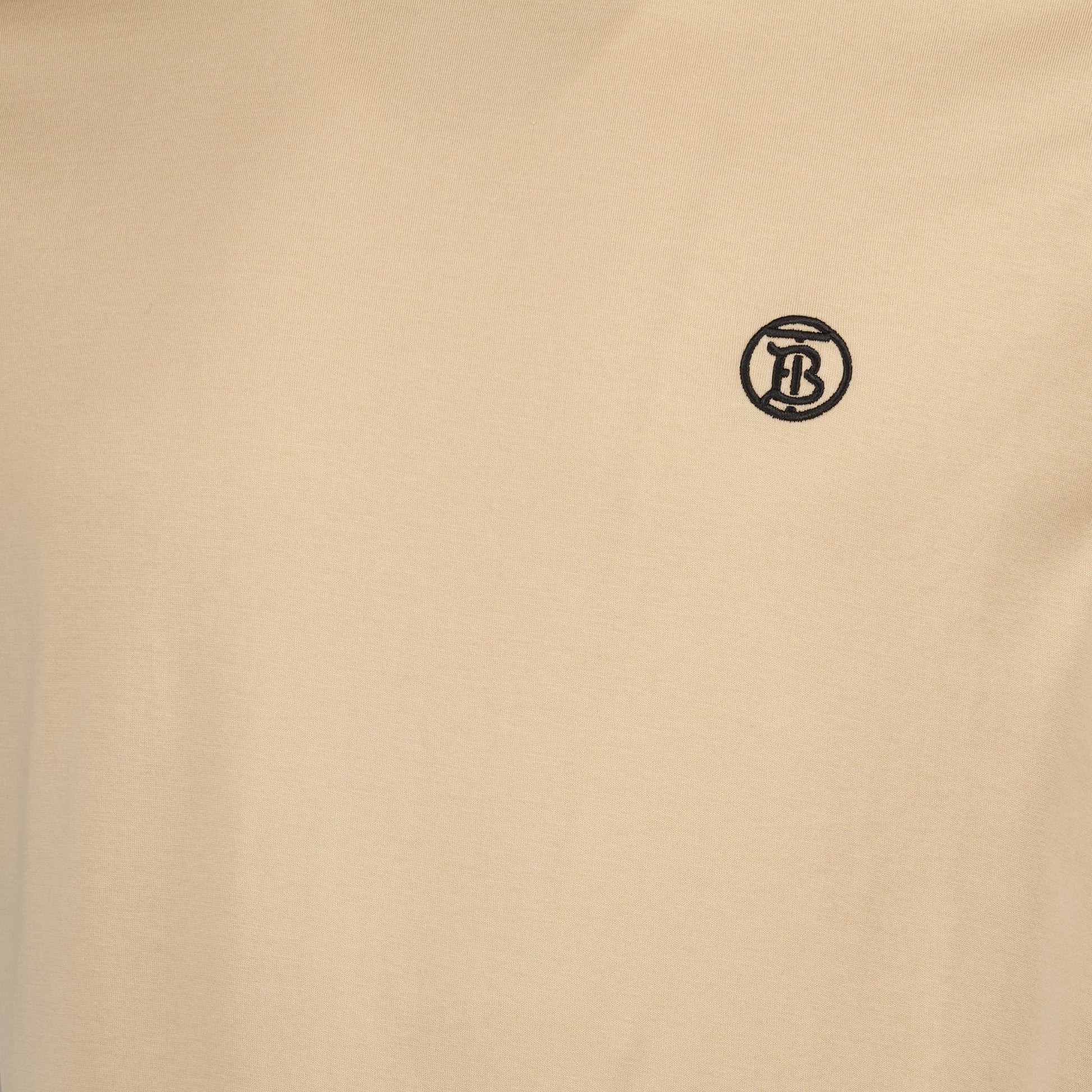 beige T-shirt, embroidered logo, cotton T-shirt, round neck T-shirt, Summer 2024 collection