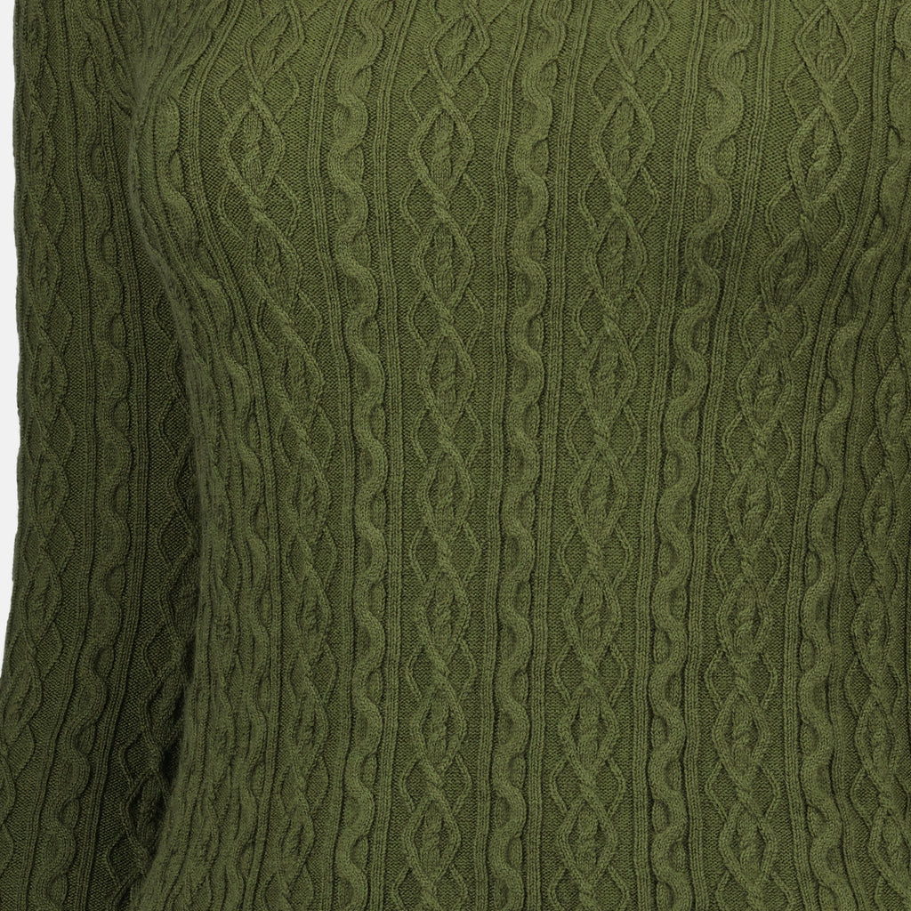 Kaki wool sweater, Rabanne knitwear, Autumn-Winter collection, modern collar detail, ribbed knit fashion