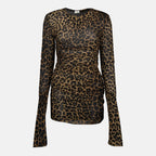 Imagen del vestido de tul de leopardo de Saint Laurent para mujeres - Temporada Otoño-Invierno 2025 - Vista Frontal