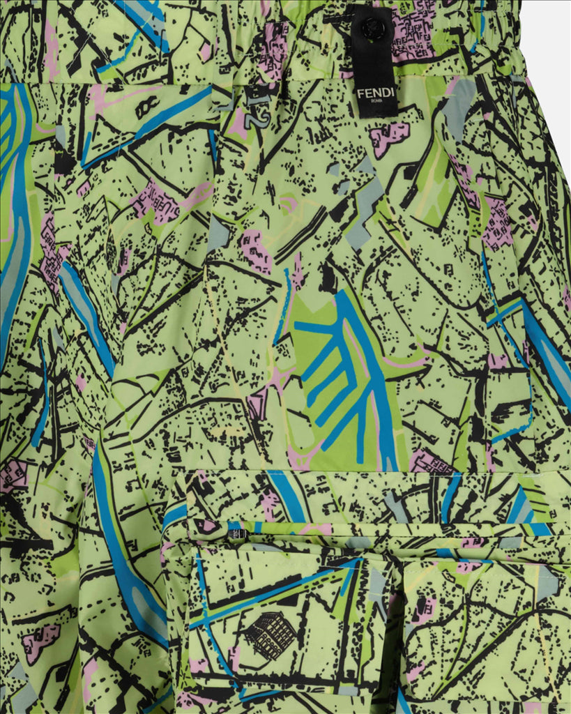 Fendi Bermuda Shorts, Green Bermuda, Fendi Map, Straight Fit, Men's Bermuda Shorts