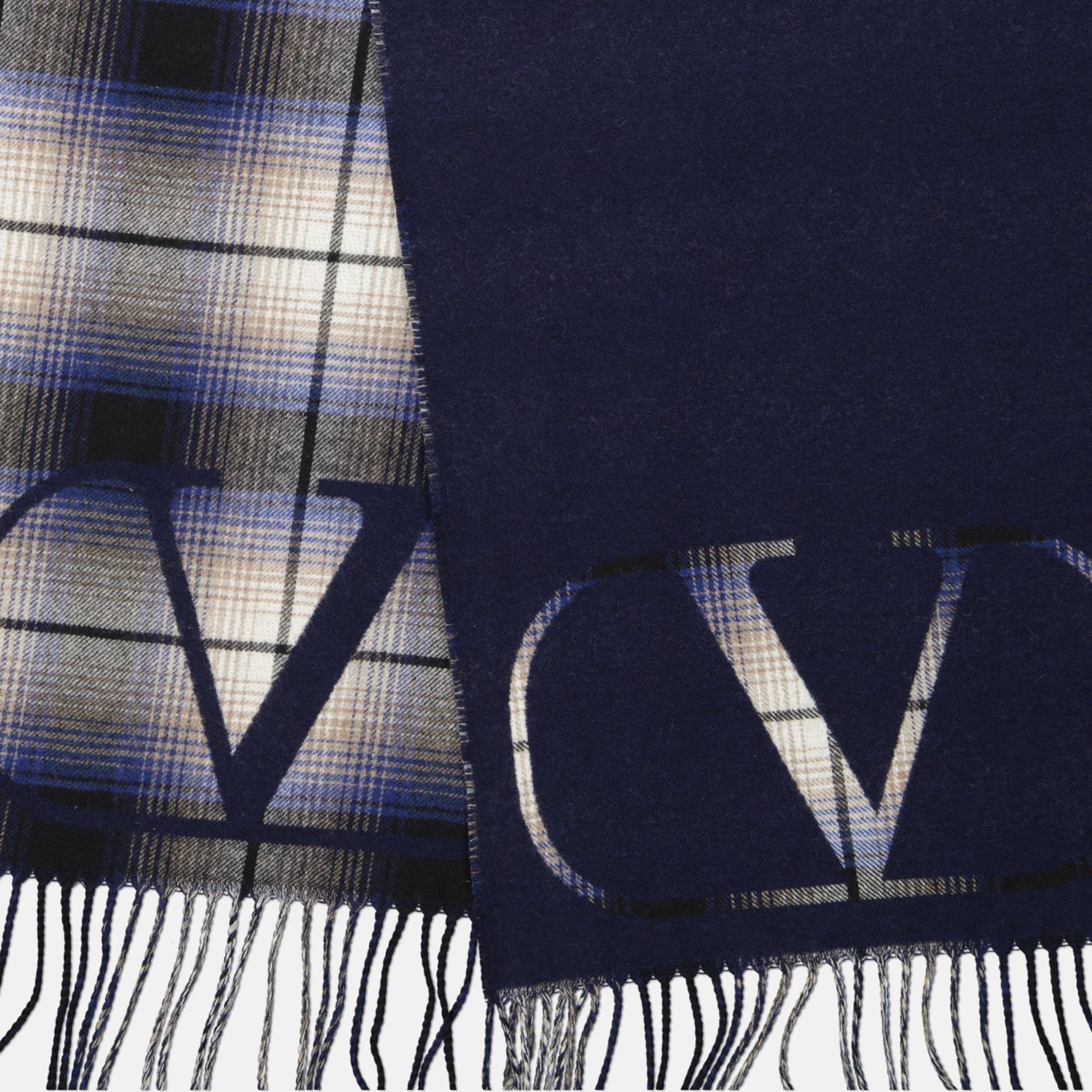 Plaid wool scarf, designer winter scarf, Valentino scarf, two-tone scarf, signature logo scarf