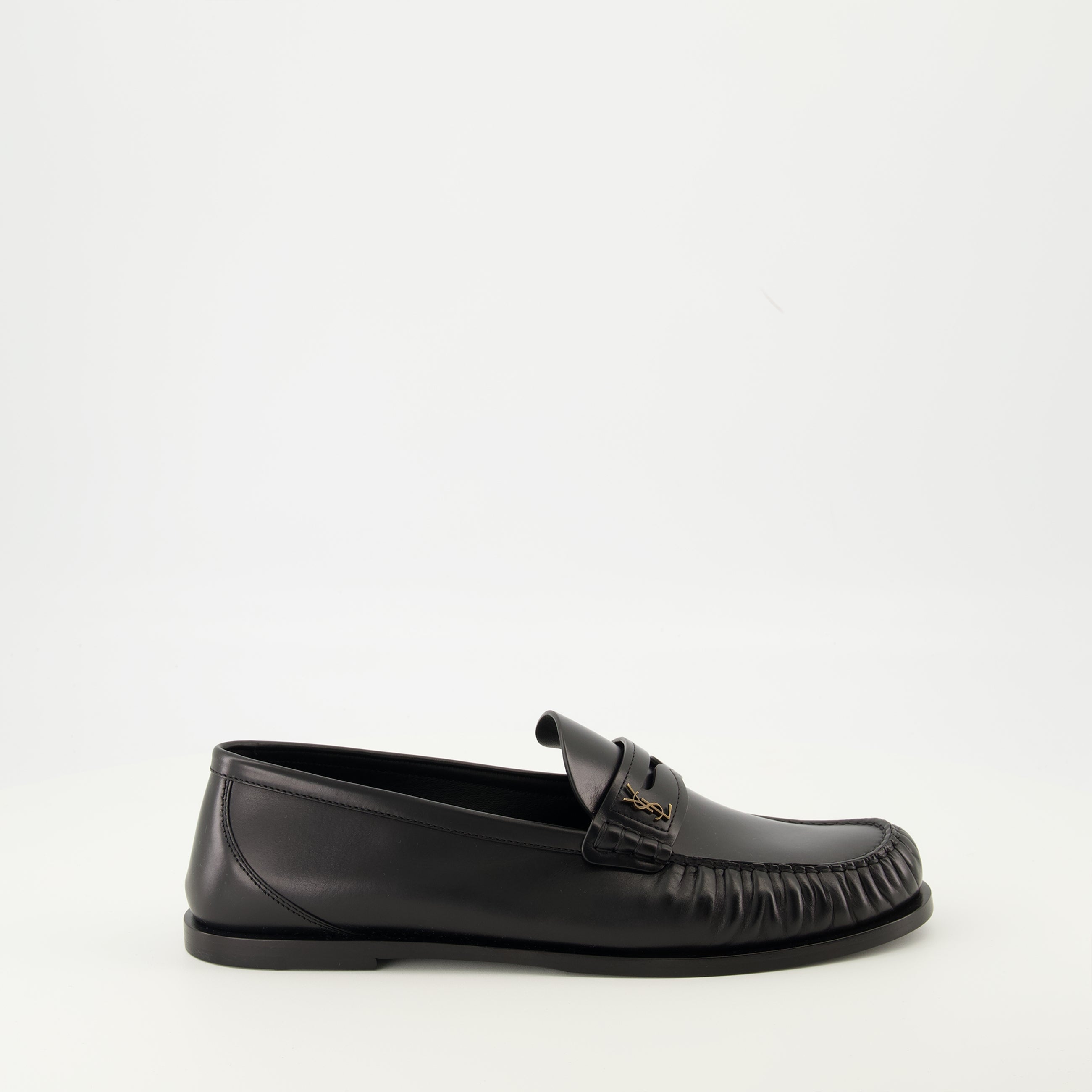 Saint Laurent loafers, black leather shoes, luxury footwear, rounded toe loafers, men's slip-on shoes