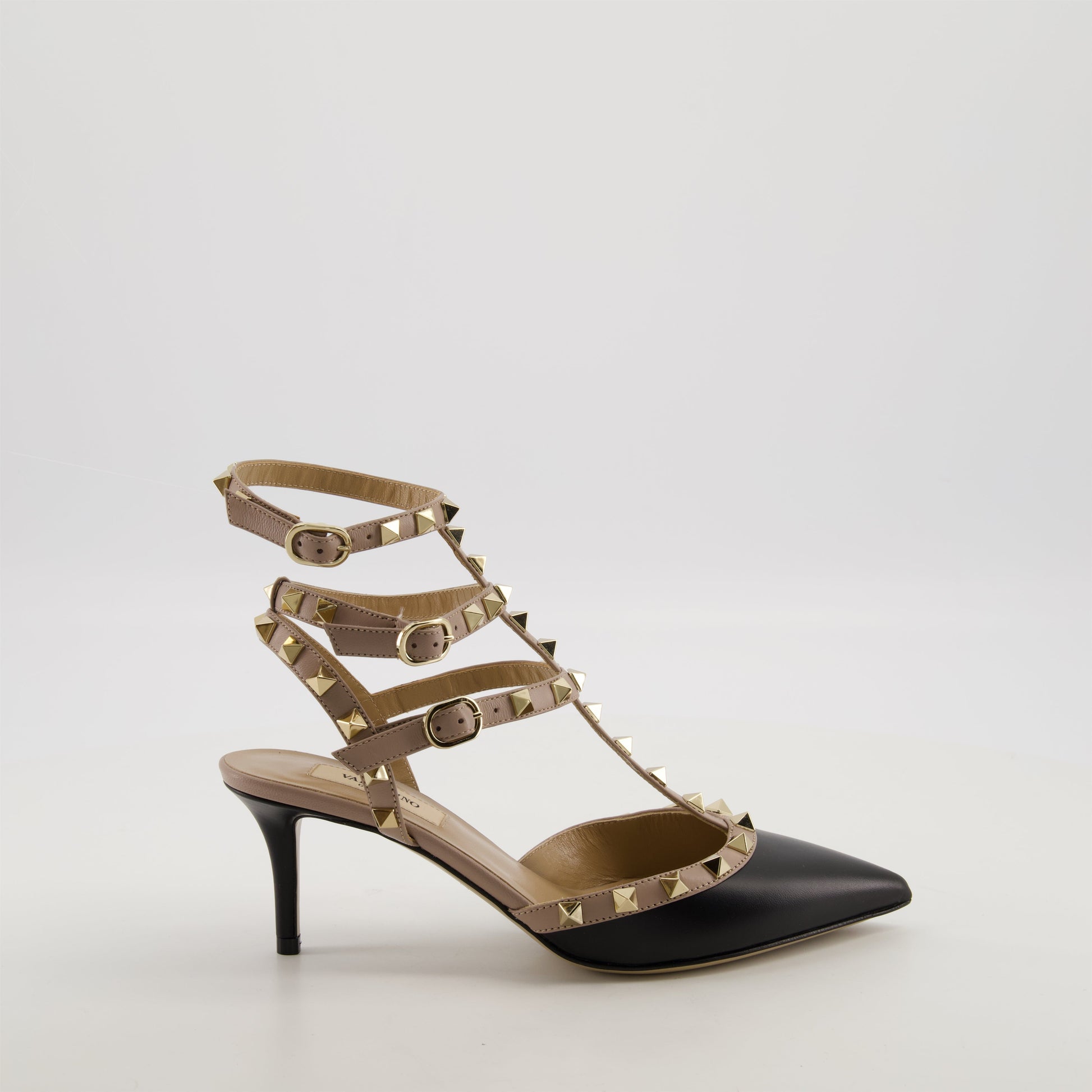 Rockstud pumps, black and beige shoes, calf leather pumps, platinum-finished studs, Valentino Garavani