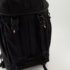 black nylon backpack, Grenoble collection, adjustable straps, Moncler accessory, stylish men's backpack