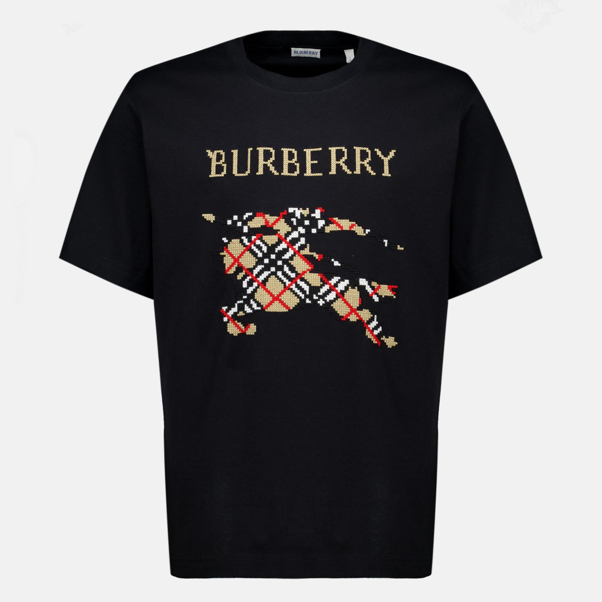 Camiseta negra de algodón con bordado Knight