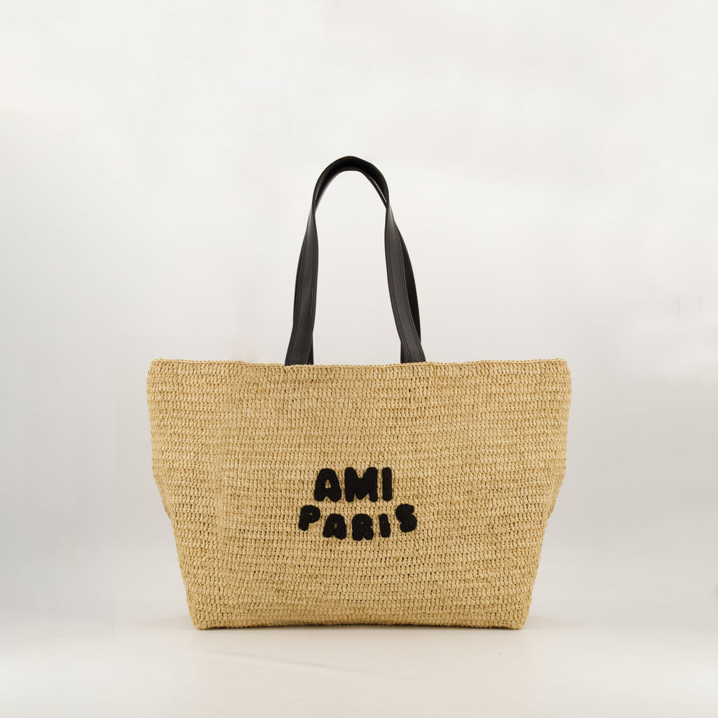 raffia tote bag, Ami Paris, neutral accessories, spring summer 2025, everyday carry