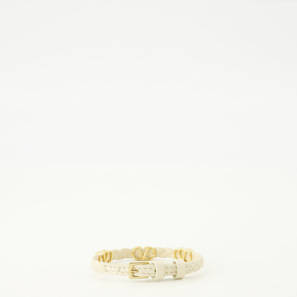 バレンティノ・ガラヴァーニの女性用ベージュVlogoレザーブレスレットの画像 - シーズン春夏2026 - 後面ビュー