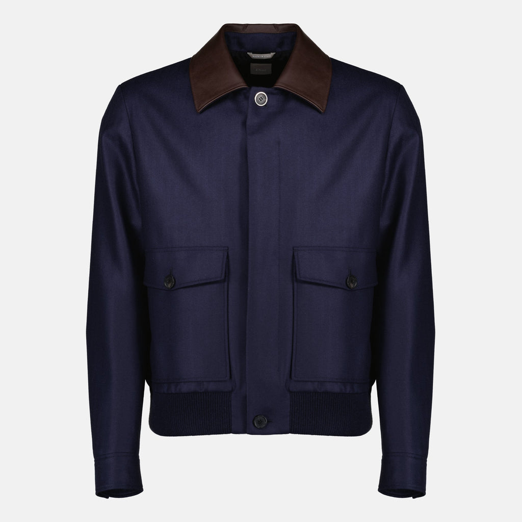 Navy Blau Leder Kragen Blouson