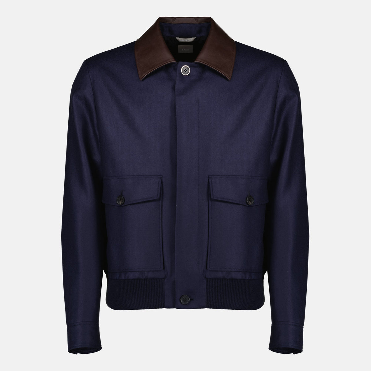 Navy Blau Leder Kragen Blouson