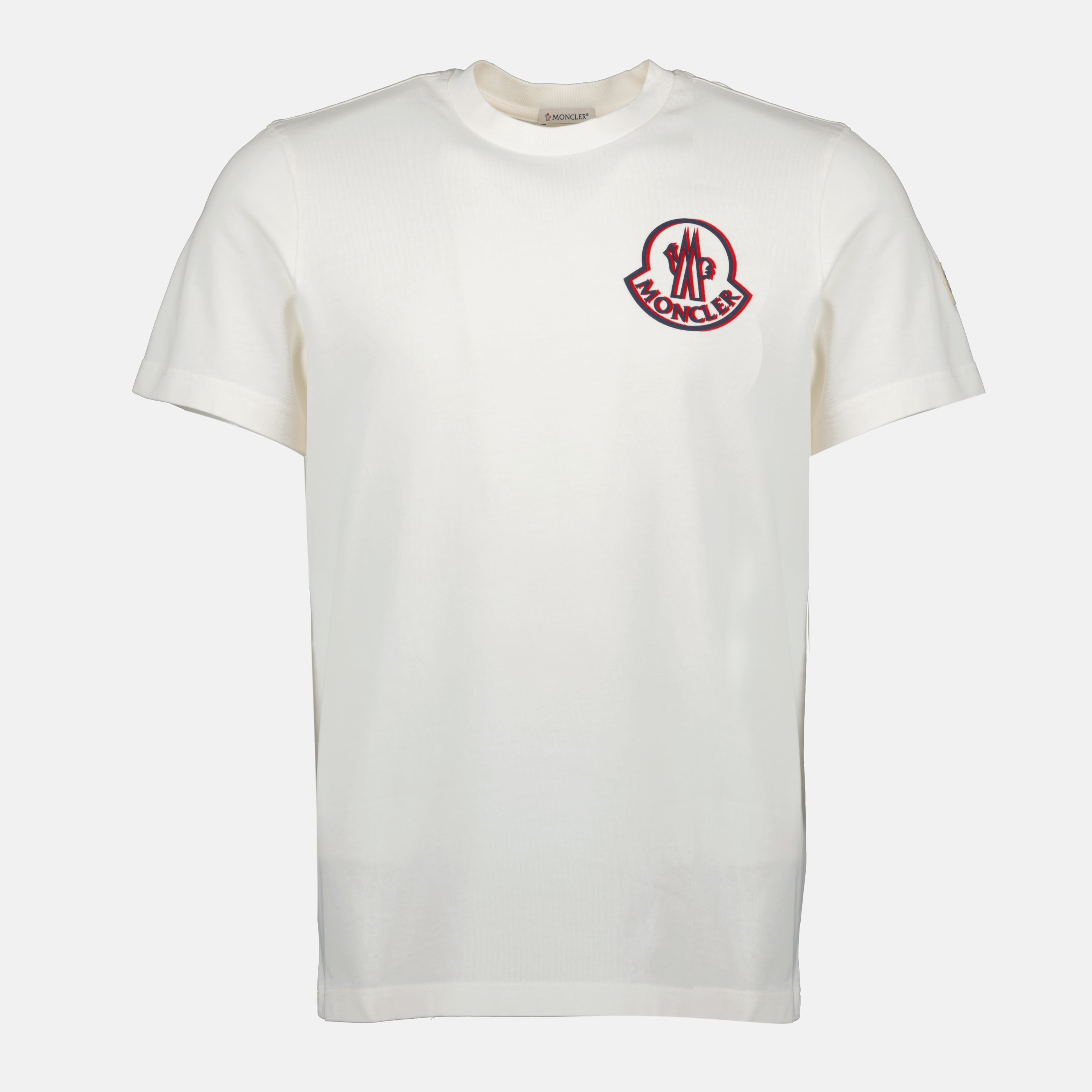 Moncler t-shirt, cotton jersey t-shirt, white logo t-shirt, men's fashion, casual wear