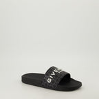 Black Slide Sandals, Rubber Slides, Open-Toed Sandals, Molded Sole Comfort, Contemporary Footwear