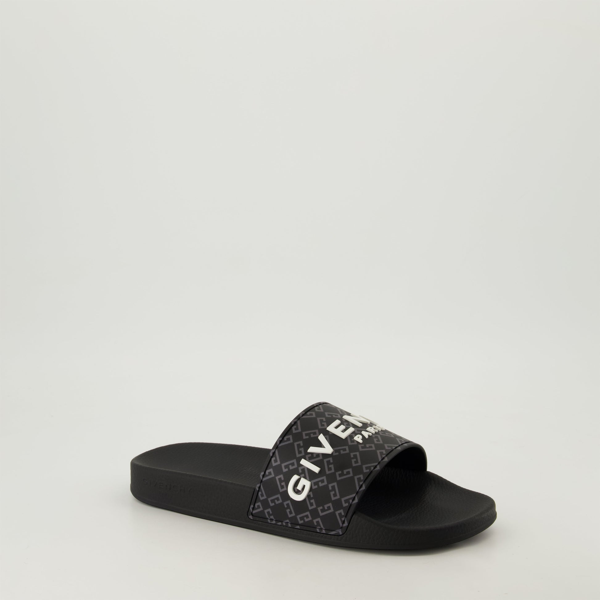 Black Slide Sandals, Rubber Slides, Open-Toed Sandals, Molded Sole Comfort, Contemporary Footwear