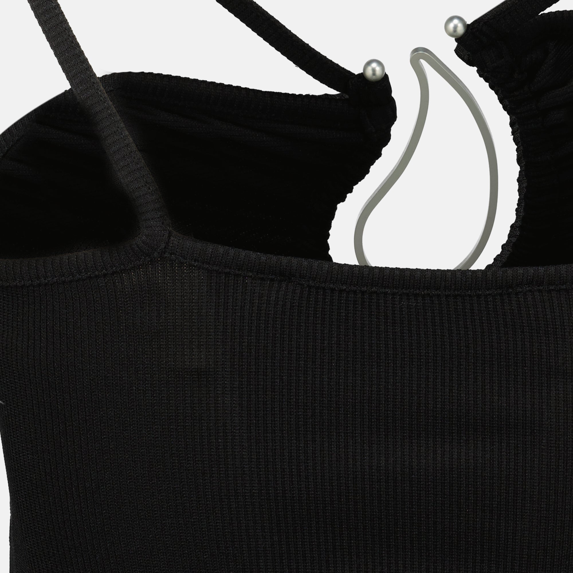 black paisley top, Christopher Esber, asymmetrical straps, natural stone pendant, slim fit