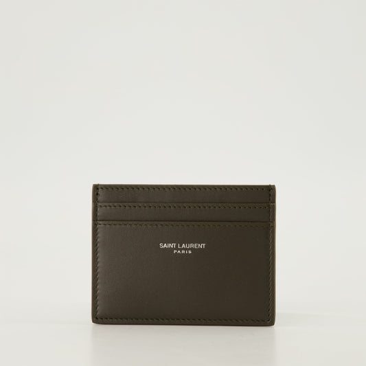 Brown leather card holder, Signature logo, Saint Laurent accessories, Men's card wallet, Designer card case