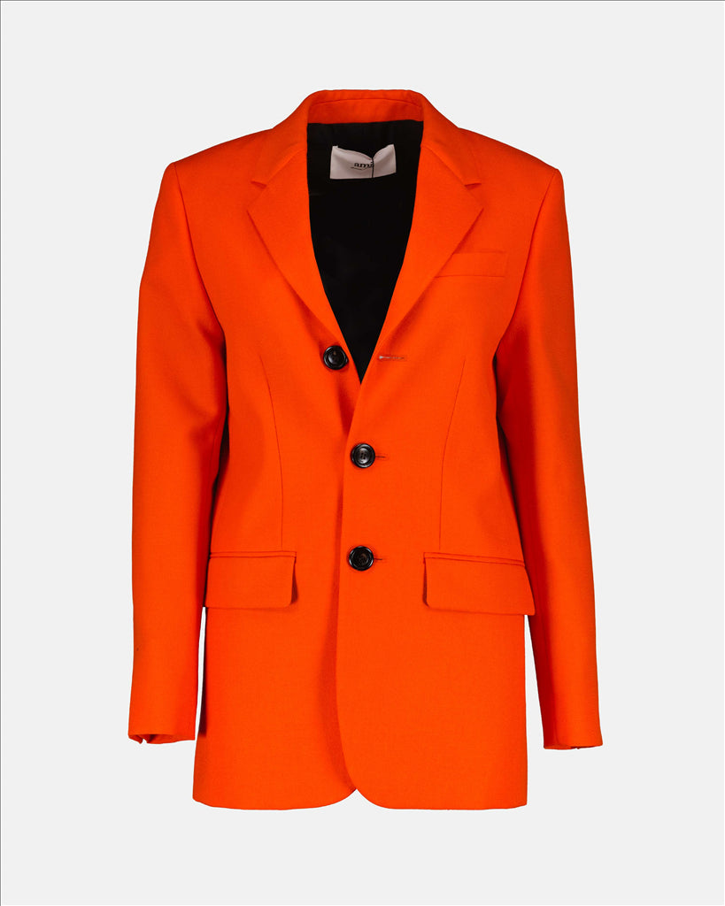 Unisex Blazer, AMI Paris Blazer, Orange Wool Blazer, Luxury Blazer, Elegant Jacket