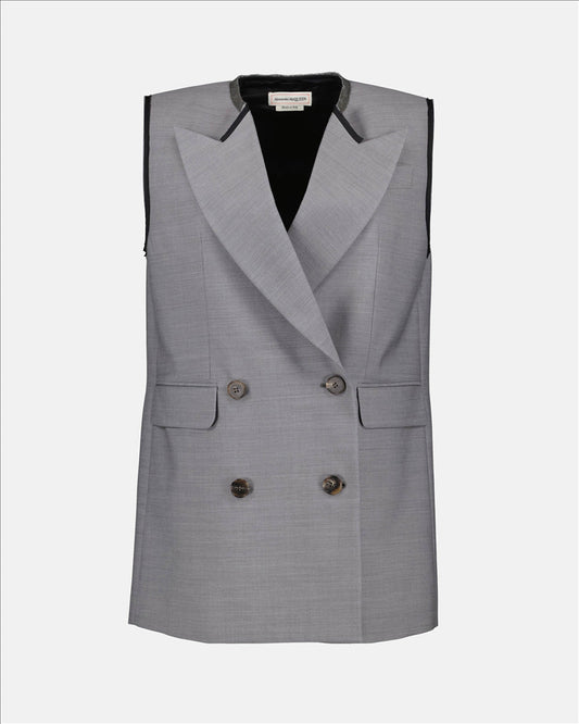 Women's Blazer, Sleeveless Blazer, Grey Blazer, Luxury Women's Clothing, Wool Blazer