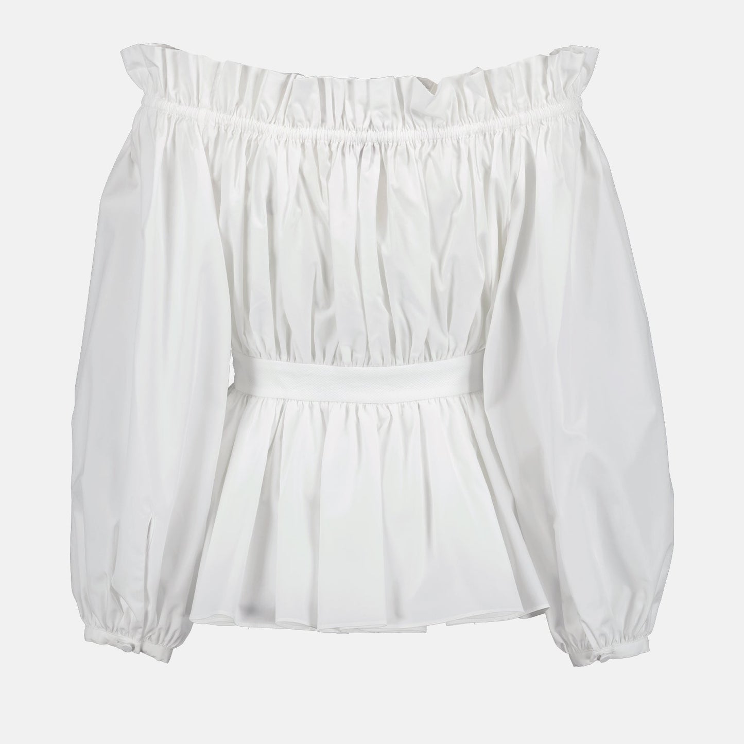 Bardot Collar, Alexander McQueen, Women's Luxury Blouse, Off-Shoulder Blouse, White Blouse