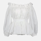 Bardot Collar, Alexander McQueen, Women's Luxury Blouse, Off-Shoulder Blouse, White Blouse