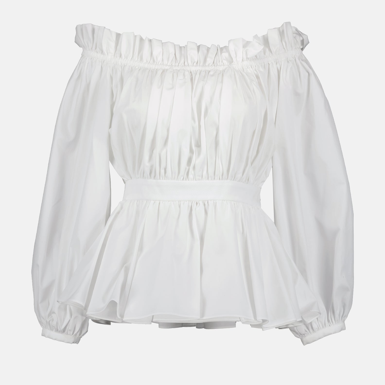 Bardot Collar, Alexander McQueen, Women's Luxury Blouse, Off-Shoulder Blouse, White Blouse