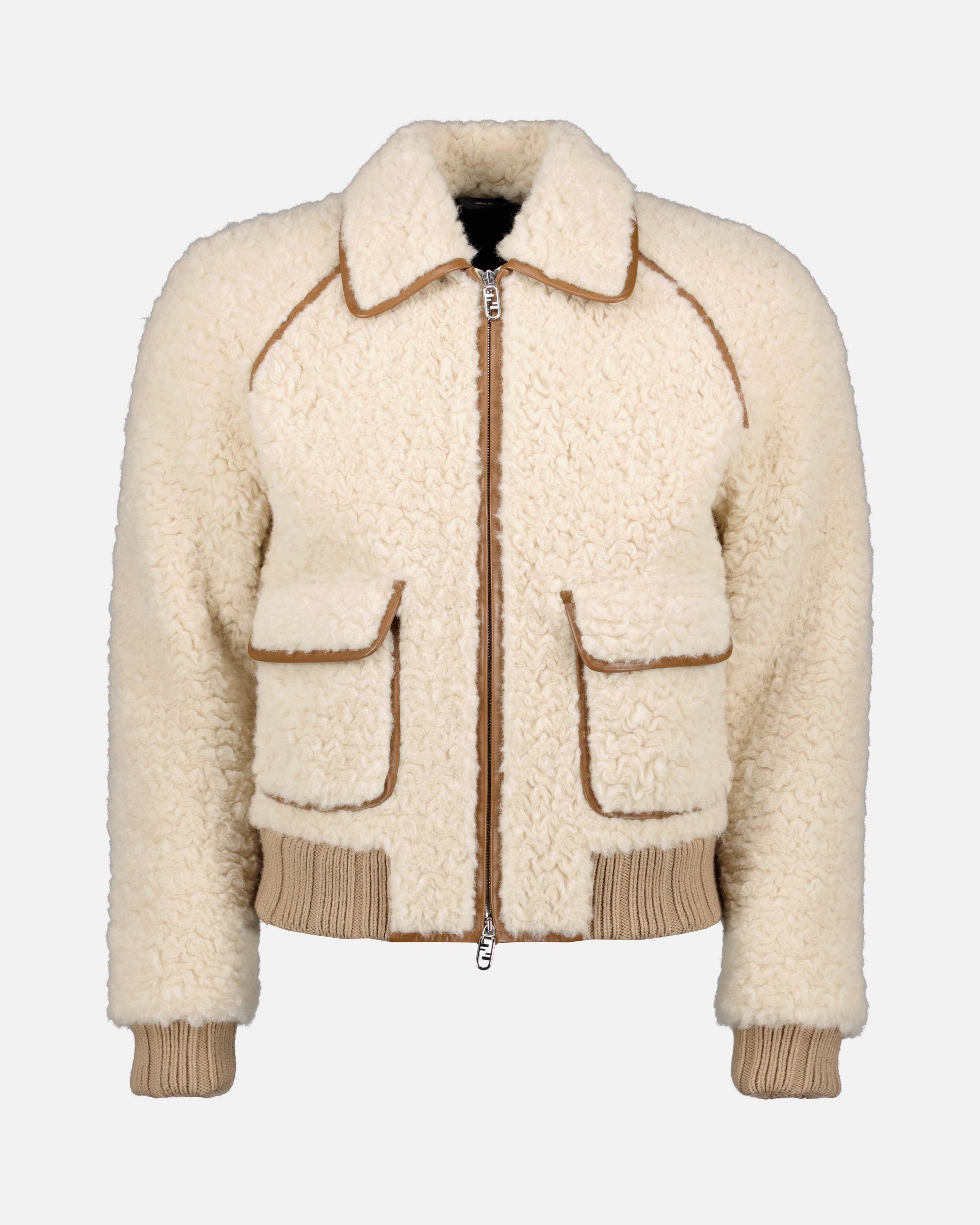 Beige and Brown Shearling Bomber Jacket Fendi Men WE IN STYLE