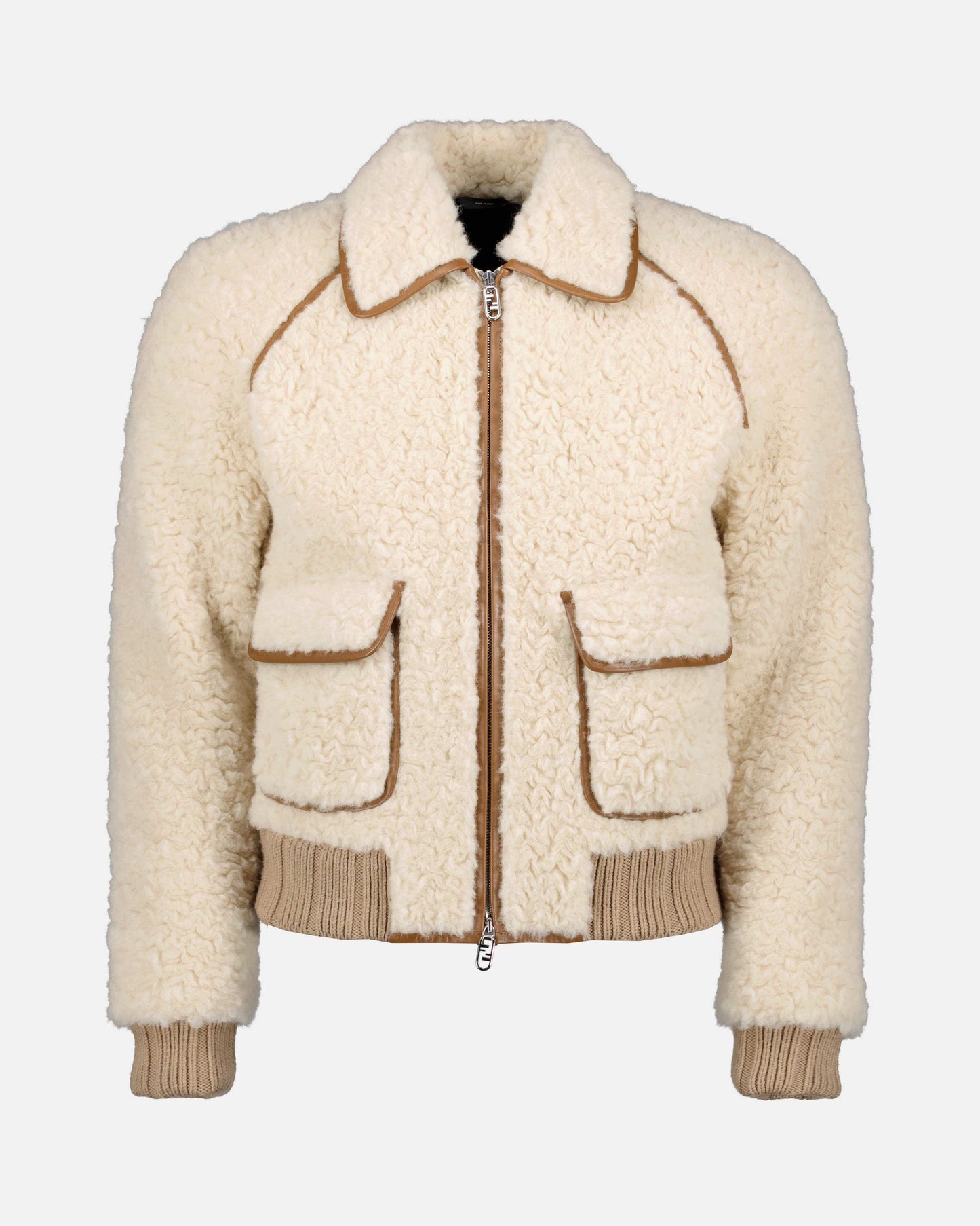 shearling bomber jacket, Fendi bomber, luxury men's jacket, beige and brown jacket, high-end outerwear