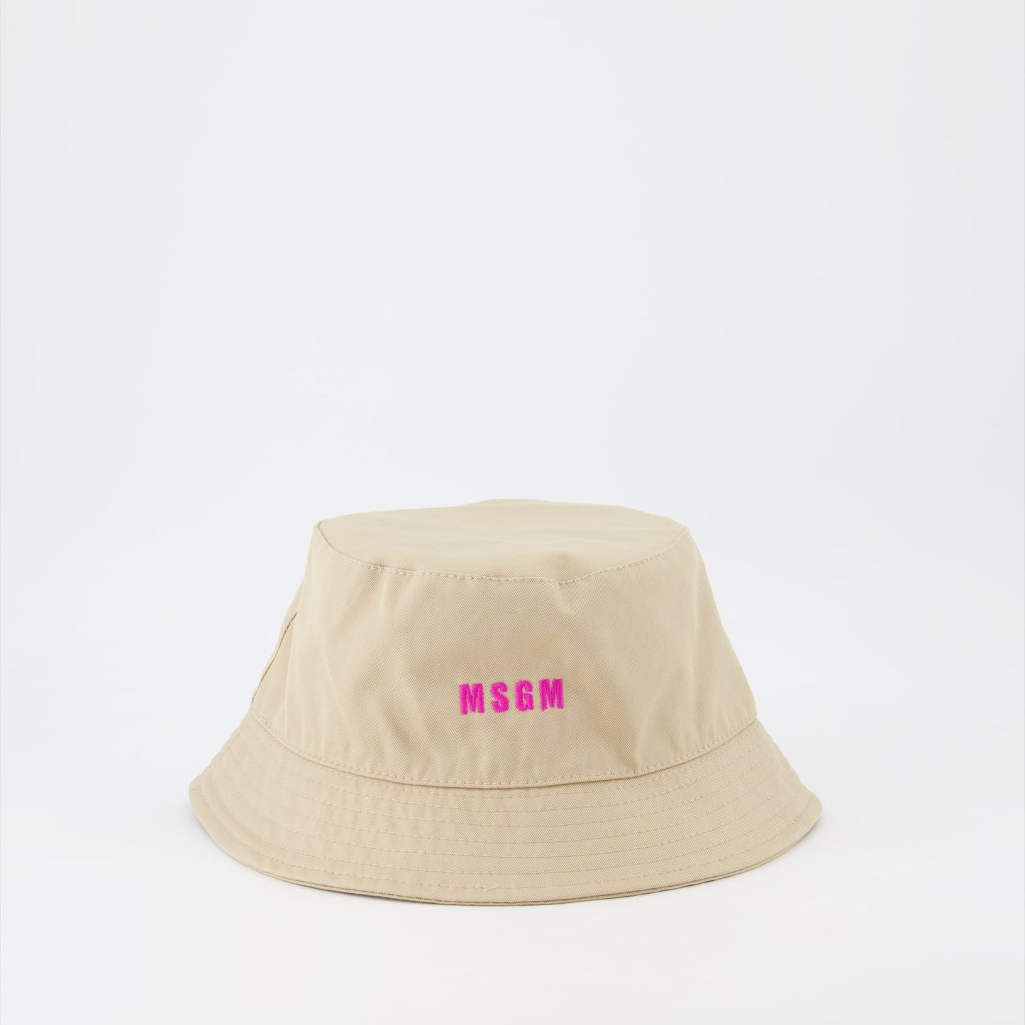 MSGM Bob hat, luxury women’s hat, designer logo hat, elegant beige hat, high-end accessories