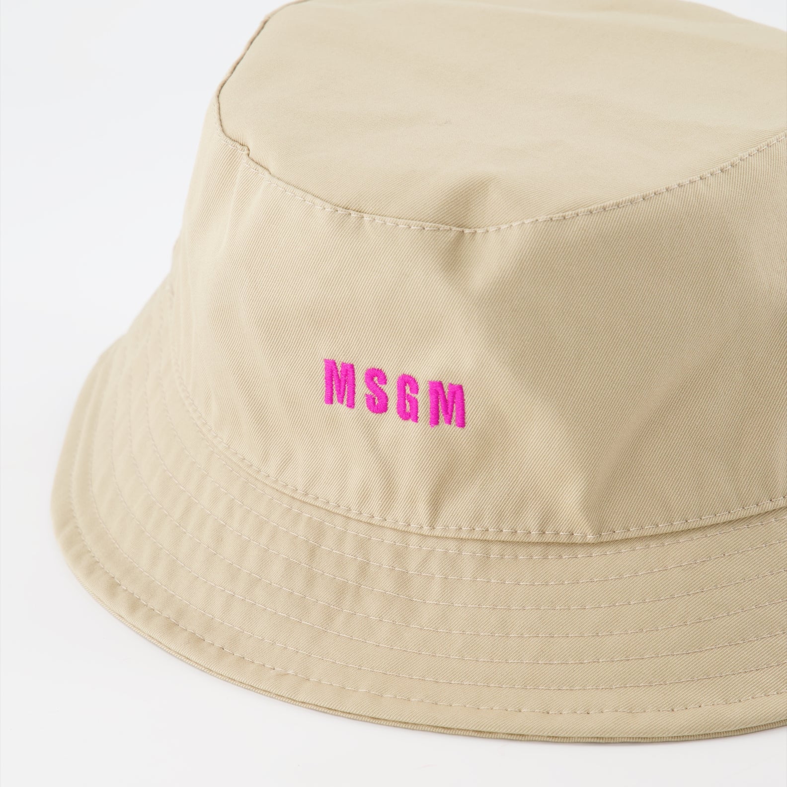 MSGM Bob hat, luxury women’s hat, designer logo hat, elegant beige hat, high-end accessories