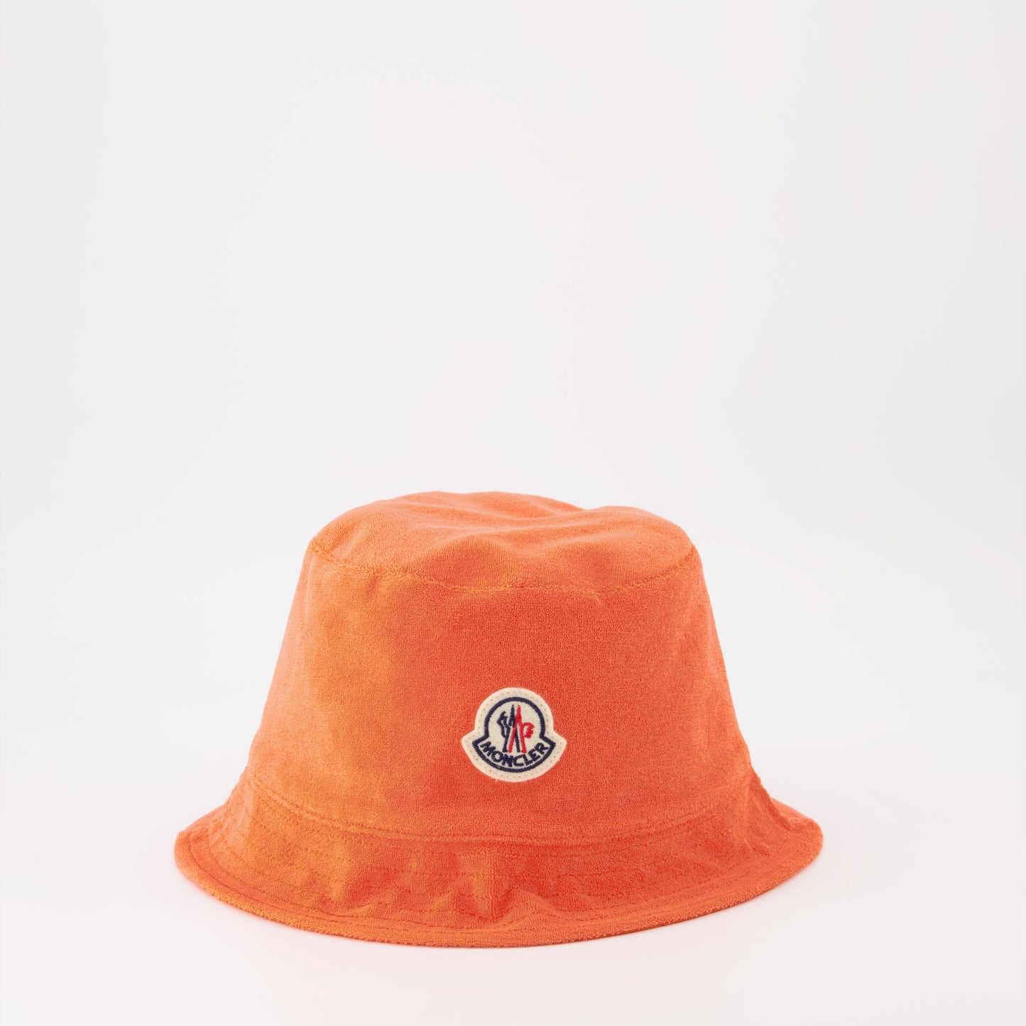 Moncler bucket hat, orange bucket hat, women's luxury hats, designer accessory, Moncler logo hat