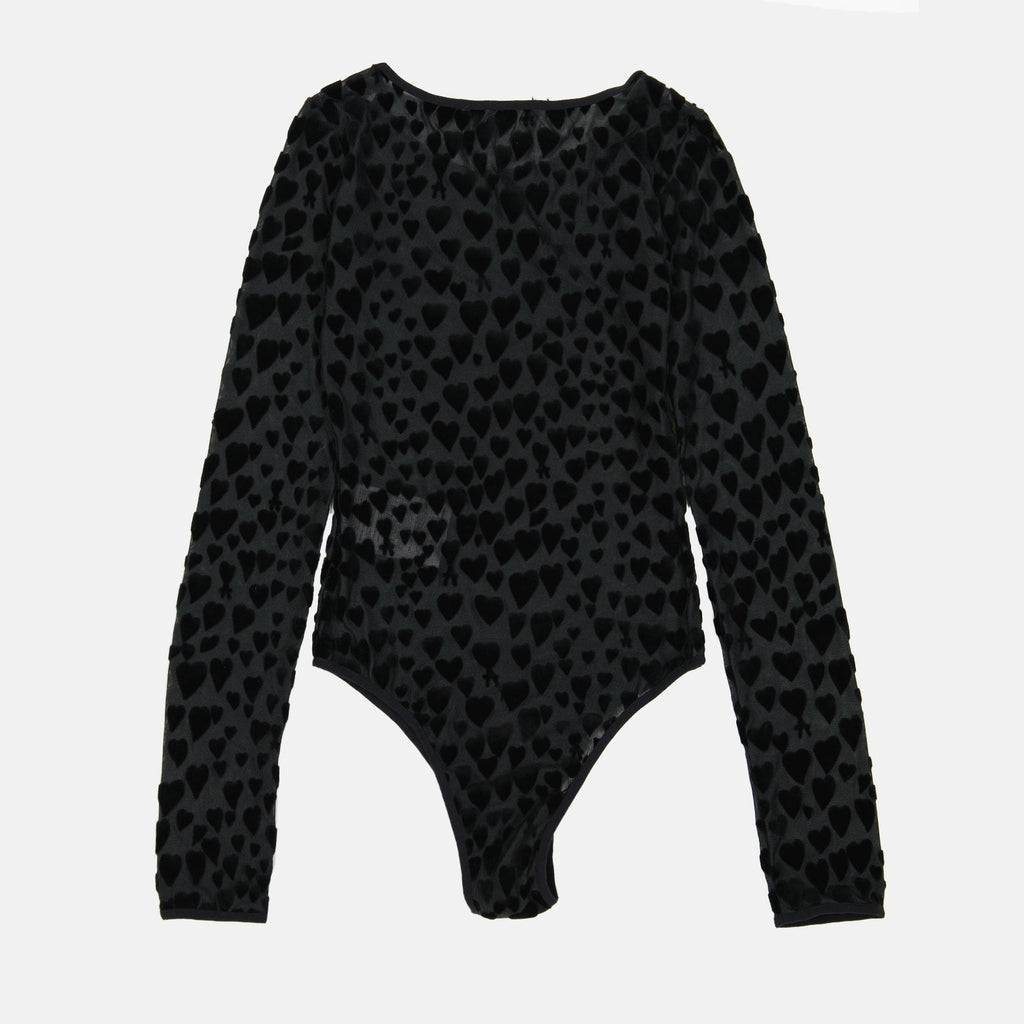 AMI Paris bodysuit, Velvet devoré bodysuit, Women's luxury bodysuit, Elegant long-sleeve bodysuit, High-end AMI Paris apparel