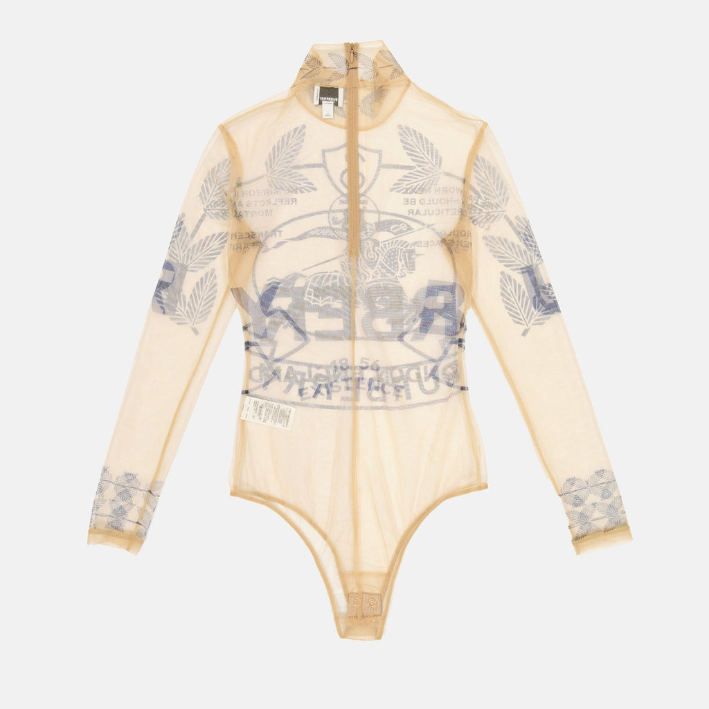 Burberry bodysuit, luxury tulle bodysuit, designer bodysuit women, high-end fashion Burberry, beige stylish bodysuit