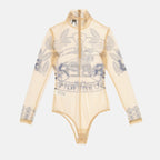 Burberry bodysuit, luxury tulle bodysuit, designer bodysuit women, high-end fashion Burberry, beige stylish bodysuit