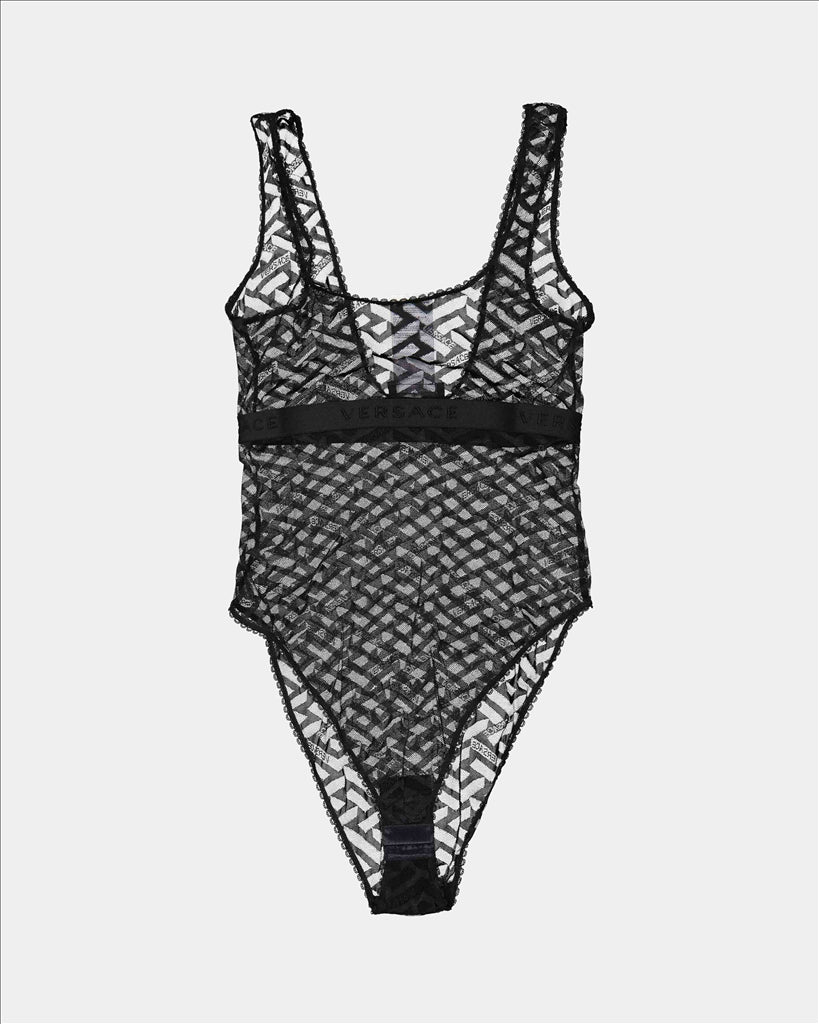 Versace, Black Bodysuit, Luxury Women, Designer Lingerie, Greca Style