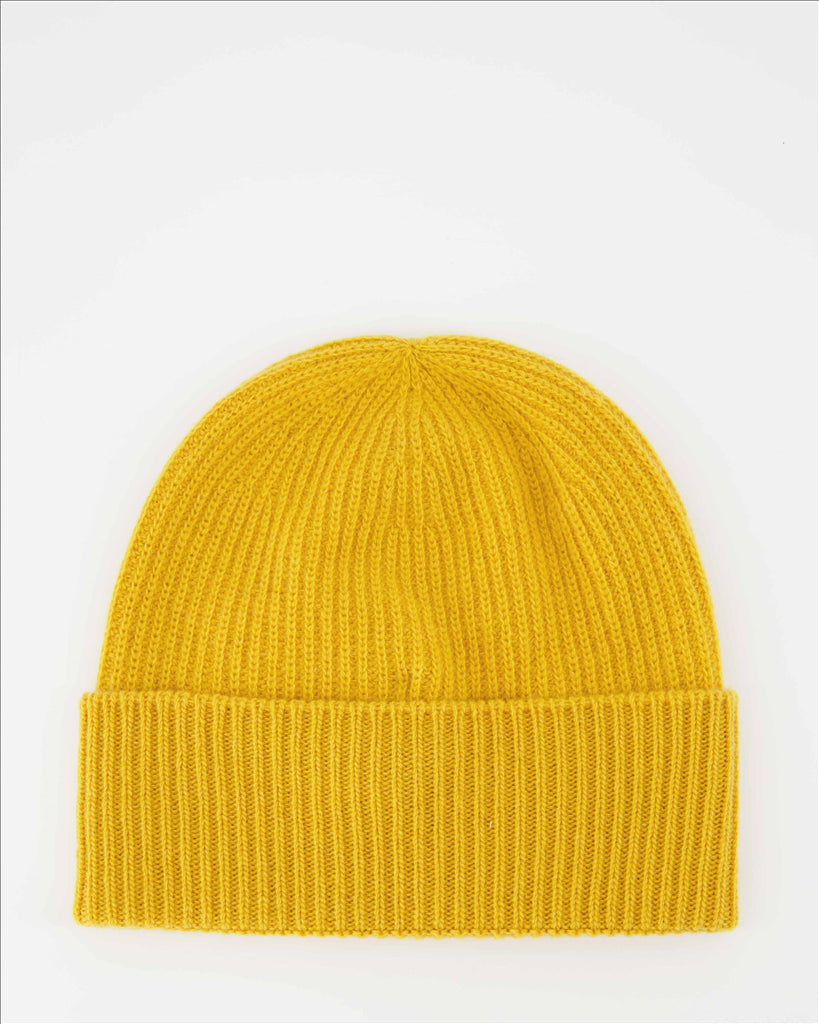 Yellow beanie, Moncler, high-quality wool, luxury accessory, winter trend